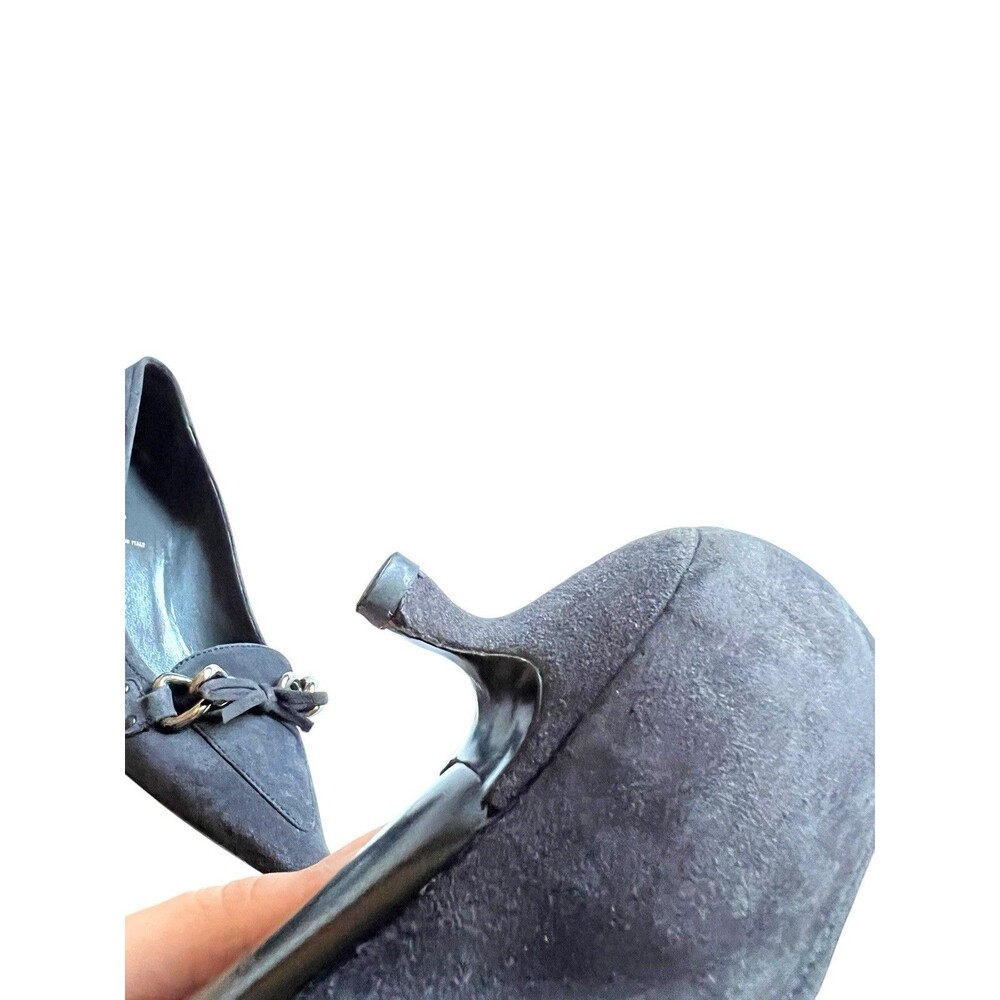 Prada Gray Suede Kitten Heel Pumps Horsebit Pointed Toe Italy EU 36.5 US 6.5 - Picture 12 of 12